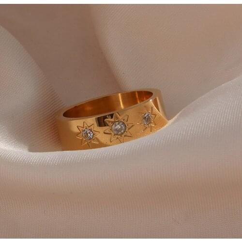 2021 New Three Star Zircon Stainless Steel Gold Ring Water Resistant Thick Unisex Jewelry Couple Rings