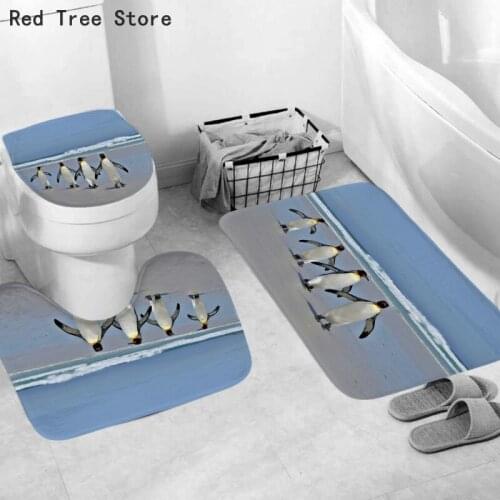3PCS Bathroom Toilet Seat Lid Cover Set Cute Penguin Wolf Animal Print Toilet Pedestal Rug+Lid Toilet Cover+Bath Mat Home Decor
