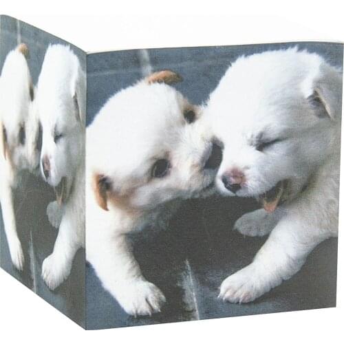 4A Sticky Memo Cube,2.87'' x 2.87'',With White Dog Patterned Printed On Four Sides,Kawaii Cute Stationery Memo Pad,4A SMC 437