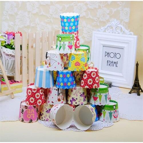 50pcs Cupcake Paper Liners Muffin Cases Cup Cake Topper Wedding Gift Box Party Favors Candy Dragee Baptism Cake Cookies Packing