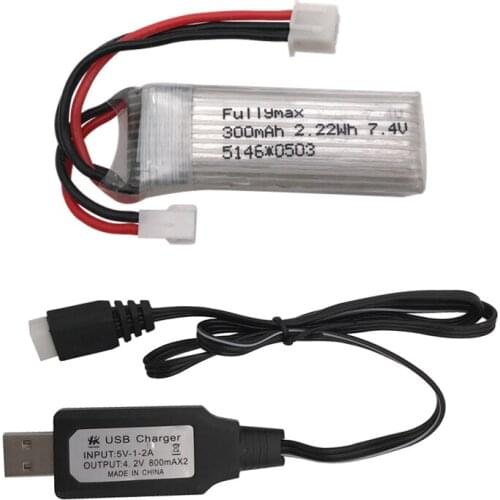 7.4V 300mAh 30c Li-Po Battery with usb cable For WLtoys F959 Airplane XK DHC-2 A600 RC Airplane wholesale Spare Parts