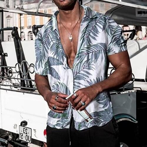 75% Hot Sales!!! Men Shirt Lapel Leaf Print Lightweight Short Sleeve Buttons Hawaiian Shirt for Club