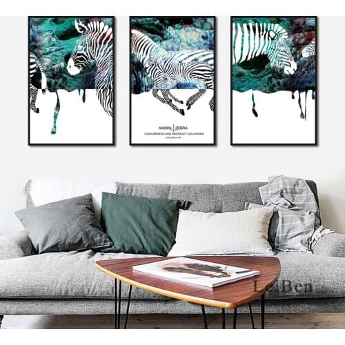 Abstract Fashion Animals Zebra Art Poster Oil Painting Green Personality Picture Wall Art for Living Room Modern Home Decor