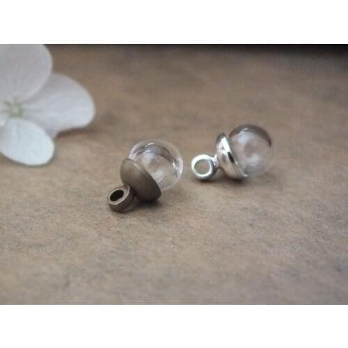 Free ship!! 6x3mm ball glass globe with 6mm beads cap/ 3 color can choose/ jewelry findings charms MINI glass vial necklace