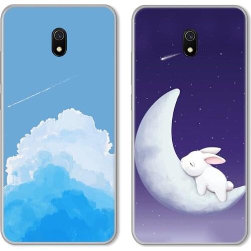 Cartoon Moon Rabbit Case For Xiaomi Redmi 8A,TPU Painted Mobile Phone Shell Lovely Cartoon Color Painting Case.18 Colors