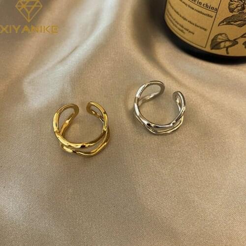 XIYANIKE 925 Sterling Silver Geometry Double-layer Irregular Wave Hollow Width Ring Female Personality Jewelry Adjustable Party