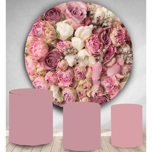 Round Circle backdrop background customize rose flower women birthday party decor baby shower cake candy table cover YY-132