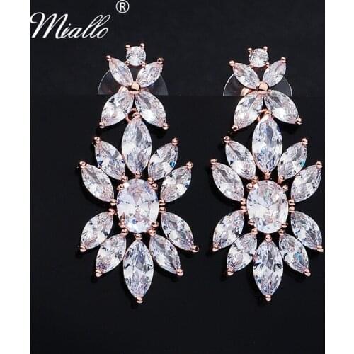 Miallo Fashion Cubic Zirconia Flower Earrings for Women Accessories Rose Gold Color Bridal Wedding Drop Earring Party Jewelry