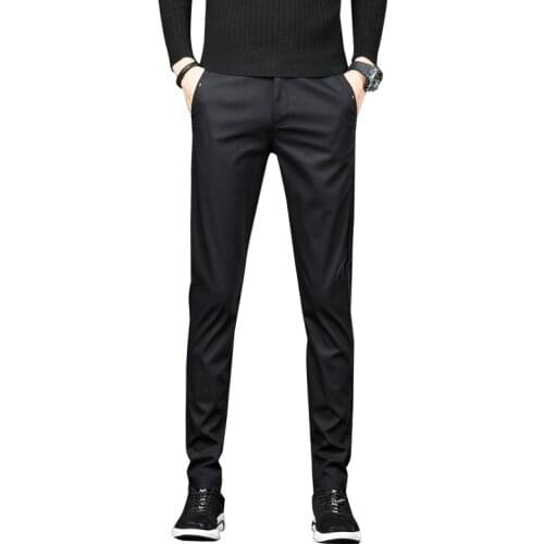 2021 Casual pants mens autumn slim fit feet straight long pants mens Korean version of the trend business small trousers