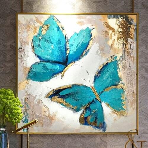 Canvas Wall Art Poster Picture Blue Butterfly Golden Decorations For Living Room Home Aesthetic Unframed Modern
