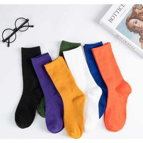 Japanese Korea High School Girls High Socks Loose Solid Colors Double Needles Knitting Cotton Long Sock Women Designer Christmas