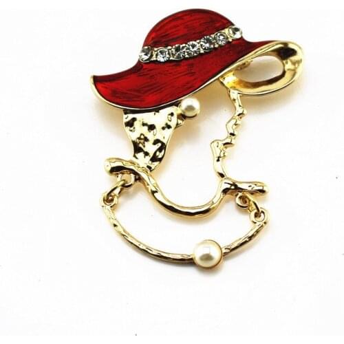New European and American retro style Enamel red sun hat hollow portrait fashion delicate brooch
