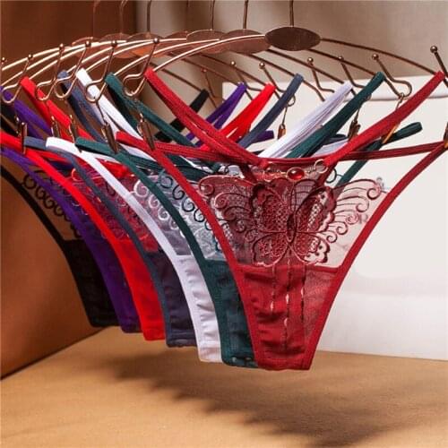 New Sexy Lingerie Temptation Butterfly Print Embroidery Perspective Low Waist Erotic Panties For Sex Ladies Nightwear G-string