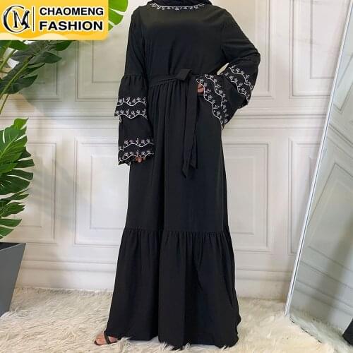 New Design Islamic Women Maxi Modest Clothing Simple Black Color Qatar Embroidery Turkey Dubai Abaya Muslim Fashion Dresses