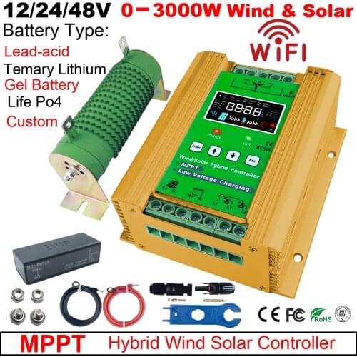 New 2400W MPPT Hybrid WInd Solar Charge Booster Controller 12V 24V 48V Regulator Compatibled Lithium Battery With Wifi Monitor