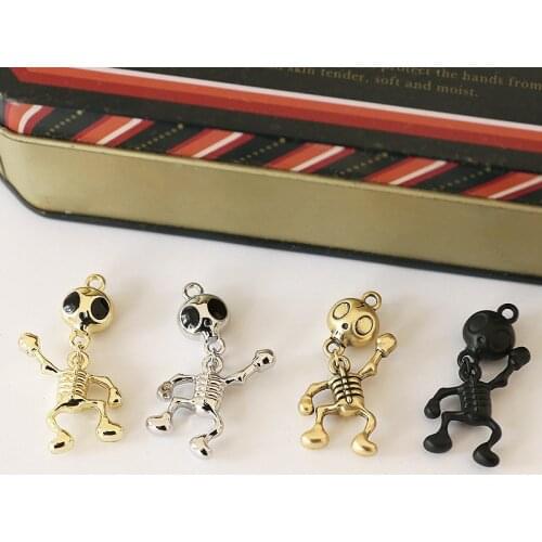 BULK 10 Halloween PUNK Skeleton Metal Charm Skull Jewelry Making Pendants 3D Spooky Skeletal New Charms 15*35mm IK3-DIF847