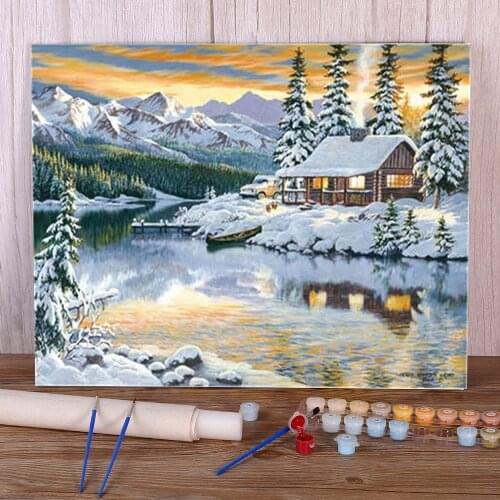 Landscape Winter Snow Scenery DIY Paint By Numbers Package Oil Paints 40*50 By Numbers Photo Loft Wall Wholesale