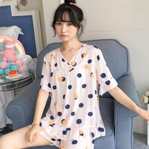 Pajama Sets Women V-neck Pleated Thin Loose Simple Leisure Nightwear Lovely Girls Korean Style Fashionable Comfortable Sleepwear