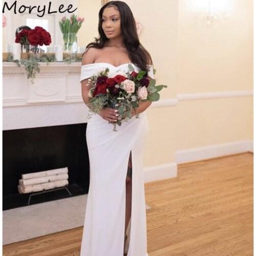 Bridesmaid Dresses Off The Shoulder Side Slit Spandex Satin Bridesmaid Dresses With Zipper Back Wedding Party Bridemaid Gowns