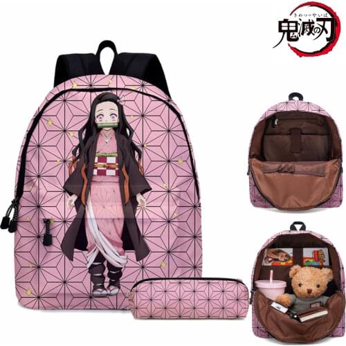 Demon Slayer Kimetsu No Yaiba Cosplay Schoolgirl Schoolbag Anime Backpack Nezuko Tanjirou Canvas Bag Backpack Gifts Boys Girls