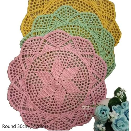 Modern cotton lace table place mat crochet coffee round placemat pad Christmas dish pan coaster cup mug tea dining doily kitchen