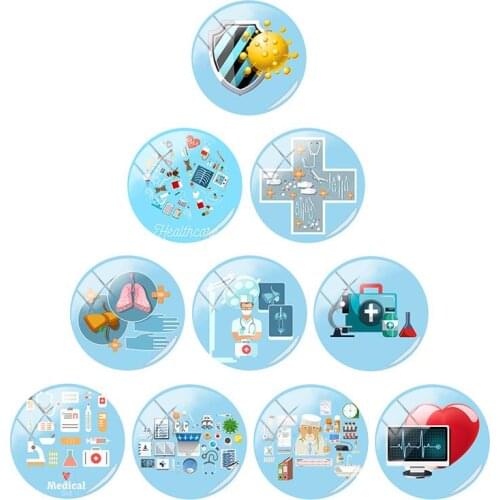 TAFREE 10pcs/lot Blue Medical Tools 12/15/16/18/20/25/30 mm DIY Glass Cabohcon Demo Flat Back Making For Necklace Keychain MD70