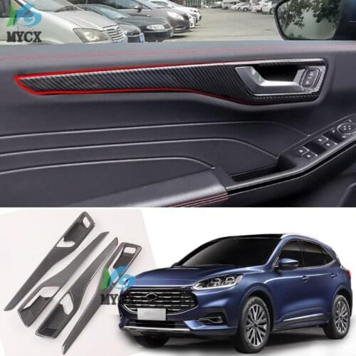 For Ford Escape Kuga 2020 2021 Carbon fiber Interior Inner Door Handle Bowl Catch Cover Trim Frame Molding Decoration