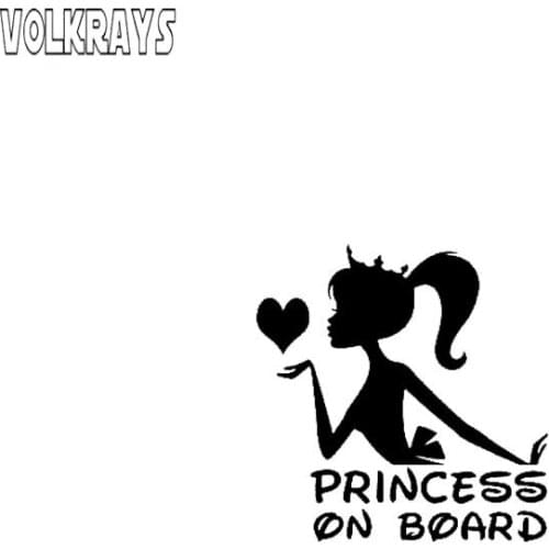 Volkrays Creative Car Sticker Princess on Board Baby Child Crown Accessories Reflective Vinyl Decal Black/Sliver,12cm*12cm