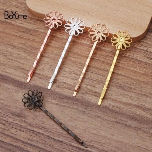 BoYuTe (30 Pieces/Lot) 15MM Filigree Flower Hairpins Retro DIY Hair Accessories Hair Clip Making Materials