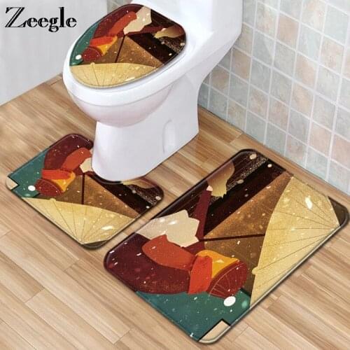 Zeegle Bathroom Carpet Set Bathroom Shower Mat Absorbent Toilet Pedestal Rug Soft Foot Rug Flannel Anti Slip 3 pcs Toilet Set