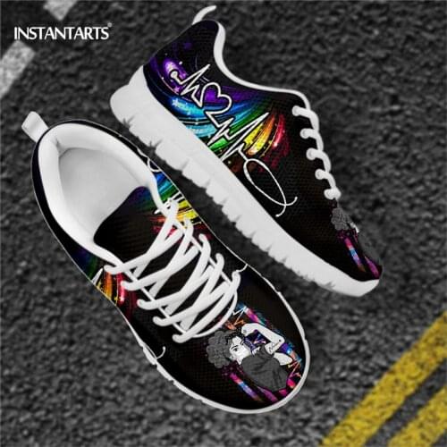 INSTANTARTS 2021 New Nurse Rainbow Pattern Shoes Women Casual Flats Breathable Outdoor Sport Sneaker Paramedical Gradient Color