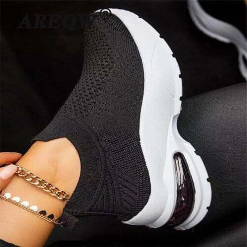 Women Sneakers Casual Breathable Sock Lace Up Mesh Tennis Shoes Flats Plus Size Summer