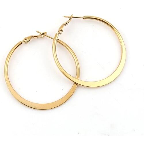 1 Pair 316 Stainless Steel Circle Hoop Earrings Gold Color Round Earrings For Women Ladies Fashion Trendy Ear Jewelry 40mm Dia