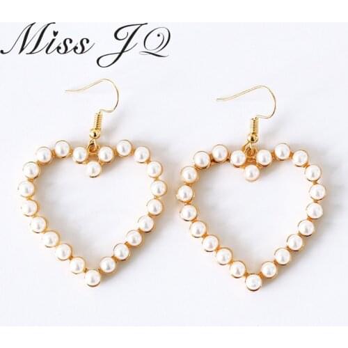 Miss JQ New fashion Korean Lovely Party Jewelry Accessories Hollow out Heart Pearl Earrings For Women Girls Gift oorbellen