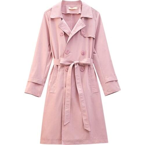 Fashion Trench Coat Women Plus Size 5XL Casual Tops Double Breasted Loose Long Trench Pink Blue Outerwear Belt slim Female A2859