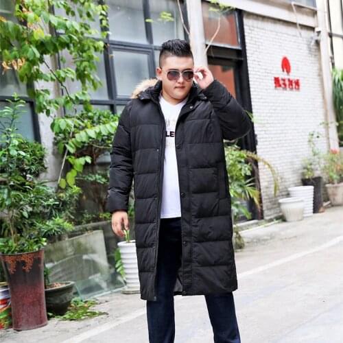 Winter plus size fur collar tall warm white down jacket long male thick knee thickening with cap size X-long 10XL 9XL 8XL