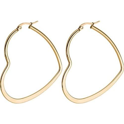 Gold-Color IP Plating 316 Stainless Steel Love Heart Squash 30/40/50MM Hoop Earrings No Fade Allergy Free Classical Brief Style