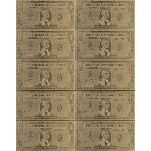 10pcs/lot American 1 Dollar Gold Banknote 24K Golden Engraved, USD Gold Foil Banknote Collection