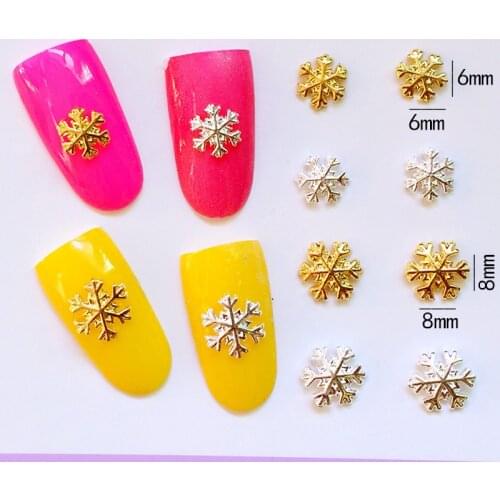 50pcs/pack Japan Korea Alloy Nail Art 3D 6mm 8mm Gold Silver Snowflake Metal Accessorie for Phototherapy Nail Sticker DIY
