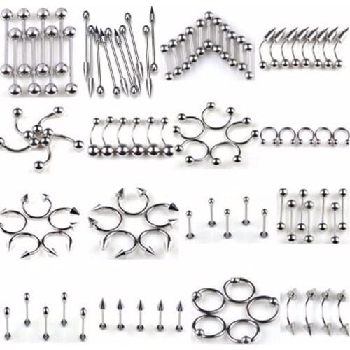 85Pcs /set Tongue Eyebrow Lip Belly Navel Ring Stainless Steel Piercing Body Jewelry