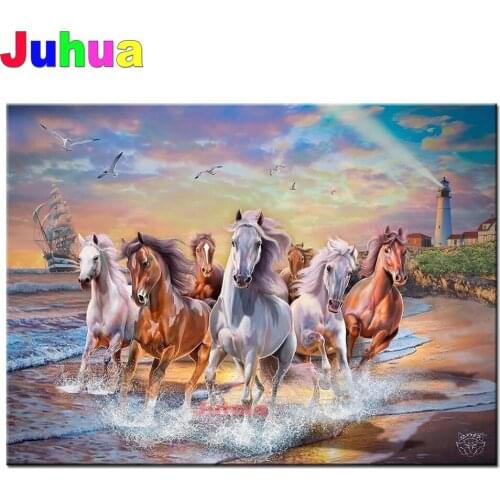 Beach Horse Diamond Painting Full Square Round Drill 5D DIY Diamond Art Embroidery Lighthouse Animal Landscape Gift