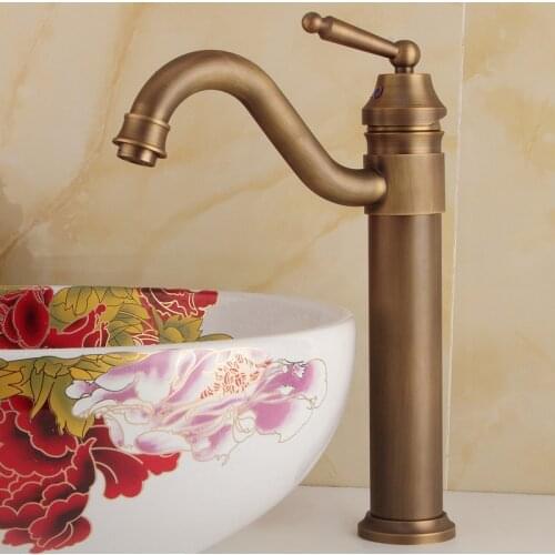 Antique Basin Brass Faucets Deck Mounted Bathroom Rotate Sink Vintage Porcelain Copper Faucet Water Mixer Taps Bronze Crane Tap