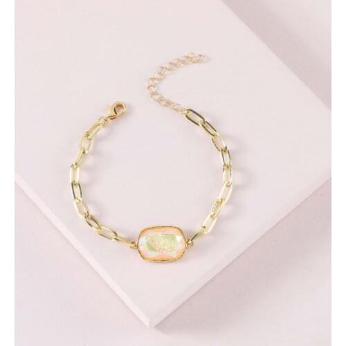 B2442 Geometric Faceted Stone Charm Bracelets for Women Famous Brand Designer Jewelry Gold Color Chain Oval Bracelets & Bangles