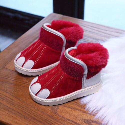 Girls Boots Red Ankle toe Shoes Plush Warm Fur Animal New Snow Nina Zapatos little big Kids Toddler Winter Footwear Sand Baby