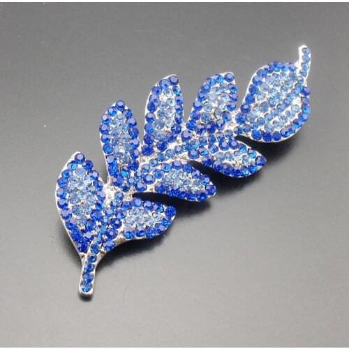 TANGTANG Leaf Brooch Fashion Ladies Blue Rhinestones Iced Out Leaf Brooch & Pin Pendant Elegant Plant Pins, Item No.: BH7534