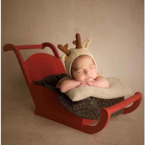 Roadfisher Solid Wooden Newborn Photography Props Baby Kids Christmas Theme Red Sled Sledge Background For Studio Photo Shoot
