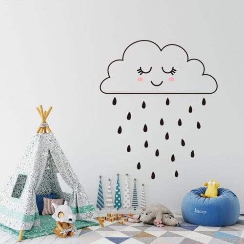 Cloud girl raining DIY art wall sticker Cute kids childrens bedroom home decoration stickers Mural Decals wallpaper poster