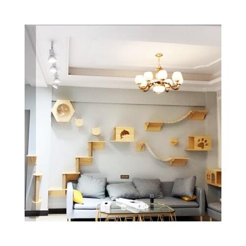 DIY Wall Type Cat Climbing Frame Cat Scratching Post Solid Wood Sisal Post Cat Toy Jumping Platform Scratching Board Pet Supplie