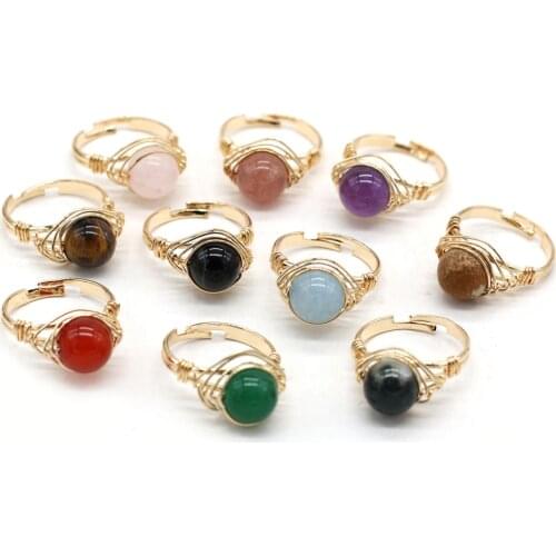 Natural Agates Stone Rings Women Open Finger Rings Zinc Alloy Edging Rings for Party Wedding Jewelry Adjustable Size 10mm