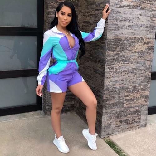 Short JUMPSUIT Women Baggy Playsuit Long Sleeve Tracksuit Patchwork Shorts Rompers Windbreaker Outfit Summer Clothing Sunscreen
